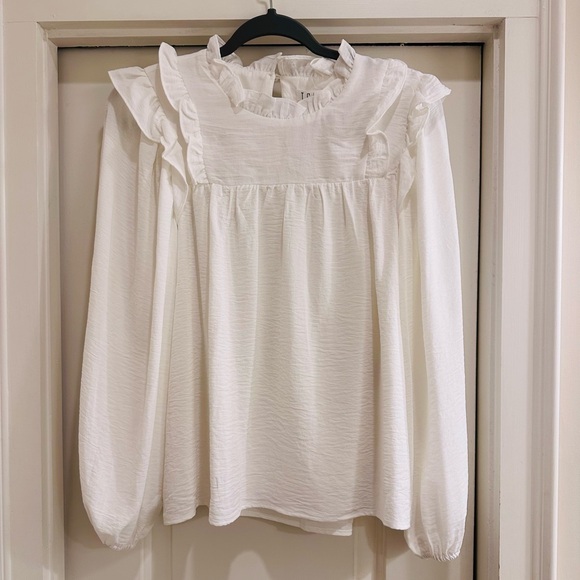 TCEC Cream Ruffle Accent Long Puff Sleeve Draping Top - Picture 2 of 7